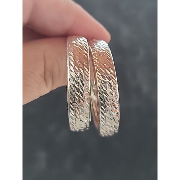 Milor Italian 950 Silver Etched Hoop Earrings Vintage - Picture 2 of 10
